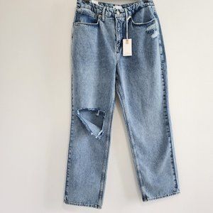 Good American Straight Leg Jeans High Rise 12 Blue Distressed NWT